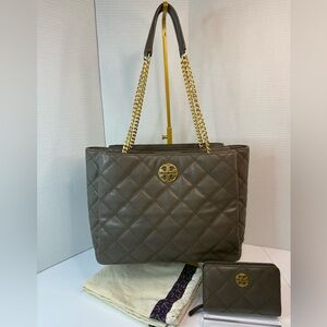 Tory Burch Willa Tote Bag-Matching Willa Wallet- Volcanic Stone EC